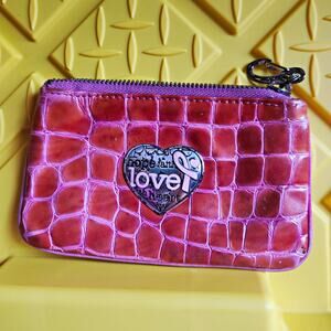 Brighton Pink Croc Embossed Leather Zip Coin Wallet Pouch Keychain Heart